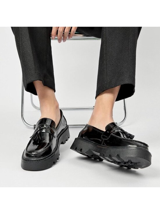 ?Men\'s Black Leather Slip on Comfortable Round Toe Fashion high Sole Loafers main image 6